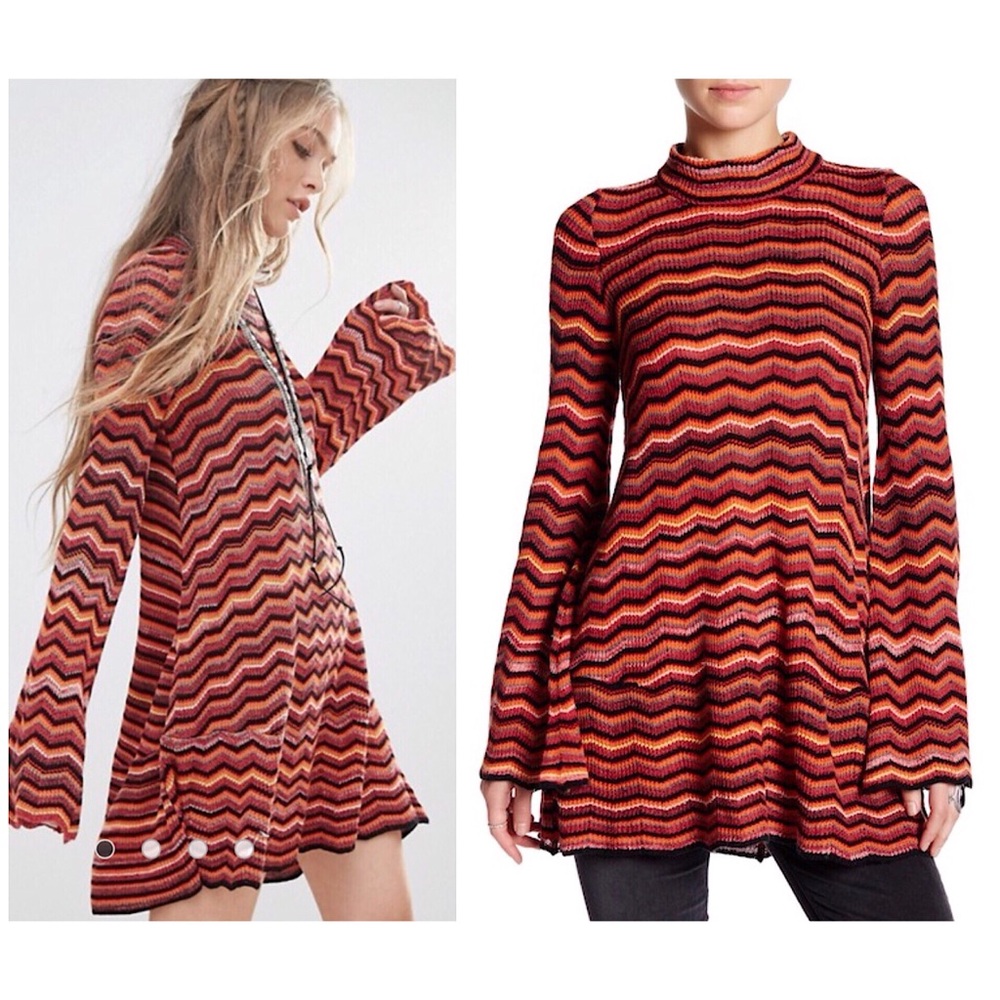 Free People / Ziggy Zig Zag Sweater Tunic Dress M